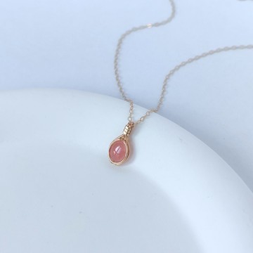 紅紋石項鍊 冰種紅紋石吊墜 橢圓弧面天然石手工14KGF項鍊墜