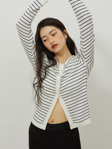 STRIPE RIBBED KNIT CARDIGAN [WHITE]