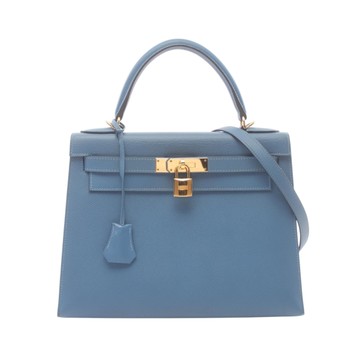【二手名牌BRAND OFF】HERMES 愛馬仕【再降價】天藍色 Veau Epsom皮革 Kelly 28 凱莉包 兩用包 C刻 金扣