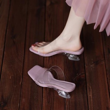 羊皮版巨好看絕美透明水晶法式涼拖鞋女2025夏季外穿時尚坡跟涼鞋