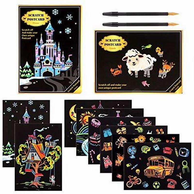 Kesote スクラッチアート 塗り絵 スクラッチペーパー はがき x14cm 8枚 削りん棒2本 子供 カラフル Diy 手作り 虹絵 通販 Lineポイント最大0 5 Get Lineショッピング