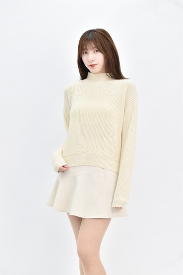 (F) ney 杏色針織寬鬆長袖上衣