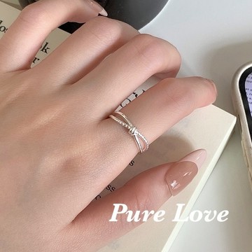 Pure Love樂芙 /正韓 銀飾【S925純銀】R0851簡約通體純銀麻花線條交錯開口可調式戒指 / 銀