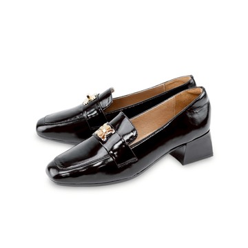 『官網獨家★特賣福袋』GREEN PINE精品瘋潮全真皮靜音粗跟樂福鞋 黑色 (00323226)