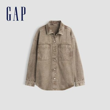 【GAP】寬版牛仔襯衫外套-棕色(911353)