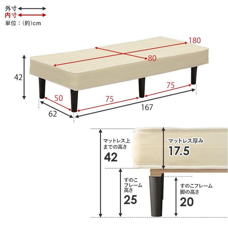 ベッド 脚付きマットレス セミシングル マットレス ベッドフレーム