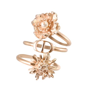 Christian Dior D-Millefiori 啞光花卉CD造型戒指三件組.玫瑰金