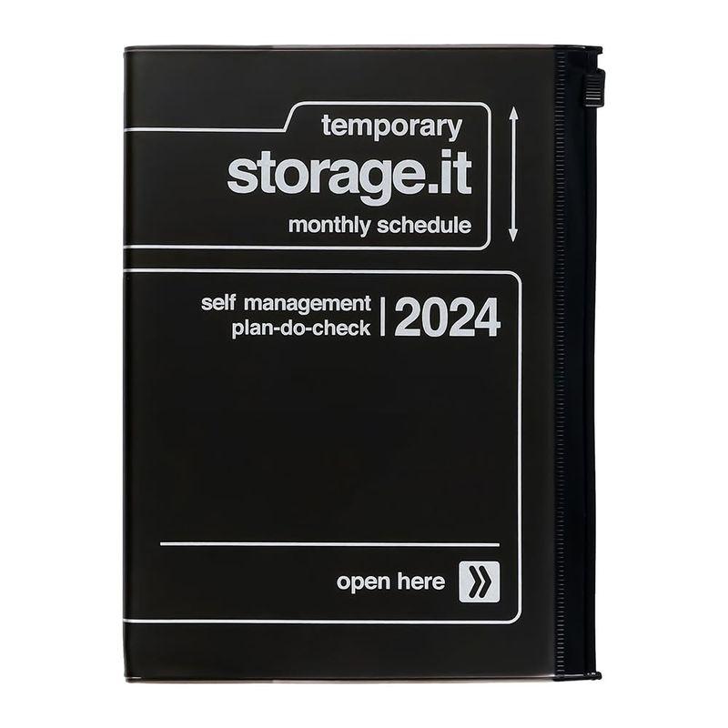 手帳 2024 スケジュール帳 2023年12月始まり 月間ブロック B6変型 ストレージイット リサイクルPVC マークス ブラック 24