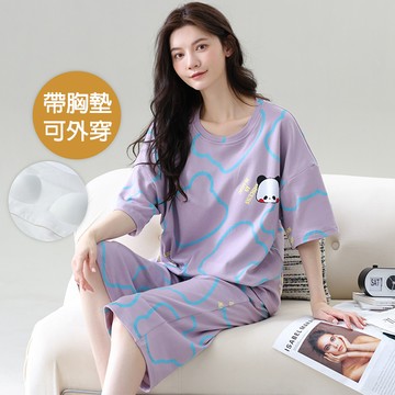 【韓國K.W.】KQN4454韓國率性造型有胸墊居家睡衣(睡衣/睡裙/家居服/涼感睡衣/連身睡衣)