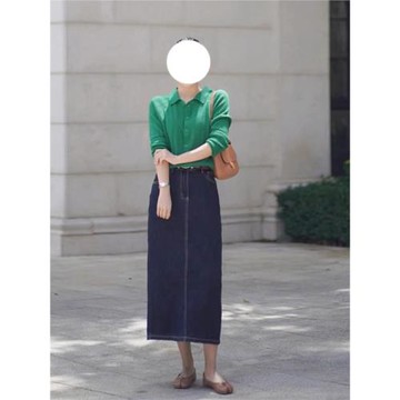 深藍色牛仔裙女2025年新款春秋中長款包臀高腰顯瘦半身裙兩件套