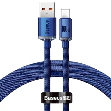 Baseus 倍思 晶耀系列 USB to Type-C 布藝快充數據線 100W 480Mbps高速傳輸 6A穩定大電流  1.2m  藍色  1條