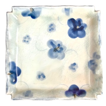 正角皿 日本製  18 x 2cm  藍染梅花  1個