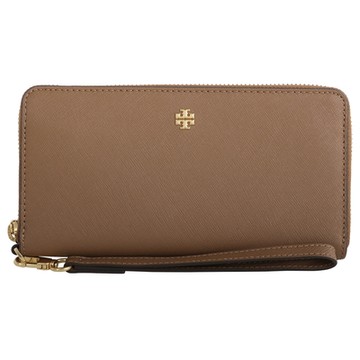 TORY BURCH  Emerson 金屬標誌防刮掛帶拉鍊長夾(駝色)