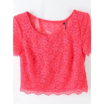 諾諾E站【GS】夏裝 女式修身彈力后背鏤空柔軟甜美蕾絲上衣有內襯