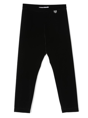 Monnalisa - logo-plaque velvet leggings - kids - Polyester/Elastane - 3 - Black