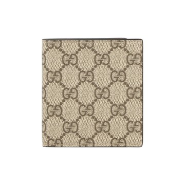 GUCCI GG Emblem 塗層帆布窄版二折8卡短夾(米色/深棕色)