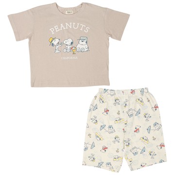 akachan honpo - 短袖家居服-史努比酷帥風圖案-淺卡其色