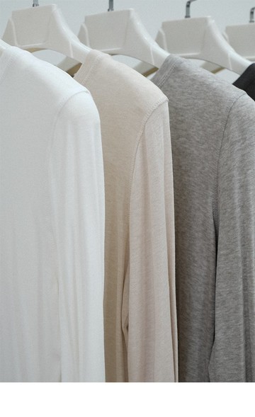 薄款長袖針織打底衫垂墜圓領上衣女