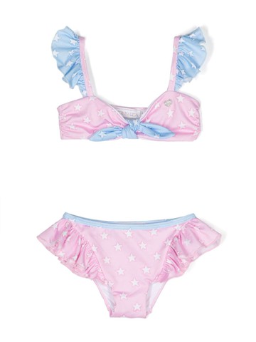 Monnalisa - star-print ruffled bikini set - kids - Elastane/Polyester/Polyester/Elastane - 8 - Pink
