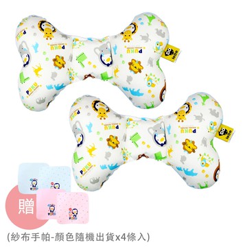 PUKU 藍色企鵝 - LoDo 樂豆枕/護頸枕-2 入組-動物家(天空藍)x2-買贈紗布手帕-顏色隨機出貨x4條入