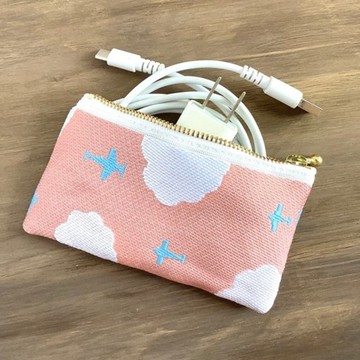 【飛機與雲】畳緣 扁平零錢包 迷你收納包 卡片夾 天空 晚霞 珊瑚色