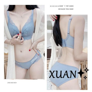 Xuan♥無鋼圈 內衣 性感 簡約 時尚 舒適 乳膠棉 蕾絲 小胸 聚攏 上托 收副乳 中厚杯 套裝 調整型 文胸
