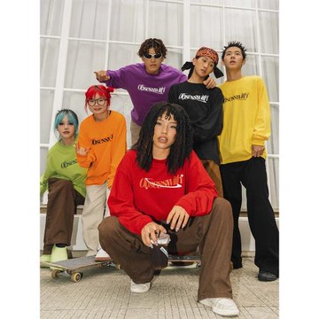 OBSESSWITH多色基礎長袖打底衫美式復古t恤重磅多巴胺穿搭情侶裝