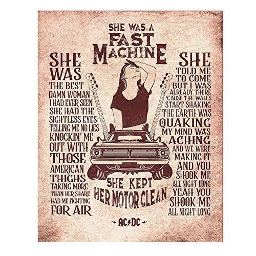 "You Shook Me All Night Long"-Song Lyrics Wall Art -11 x 14" Rock Music Poster Print w Guitar Images-Ready to Frame. Retro Decor for Home-Of