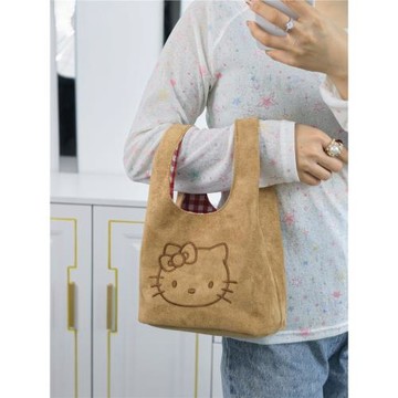 韓系可愛卡通貓咪刺繡帆布包女手提包便攜收納通勤包托特包收納包
