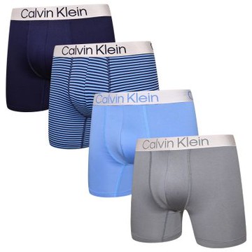 Calvin Klein Chromatic 男內褲 纖維絲質中長版 合身四角褲/CK內褲-深藍、藍條紋、灰 四入組