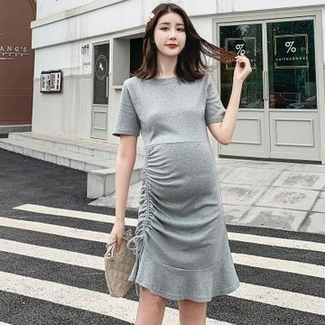 【台灣有貨】實拍 孕婦連衣裙夏裝時尚洋氣修身中長抽繩裙2022夏季潮個性辣媽魚尾裙