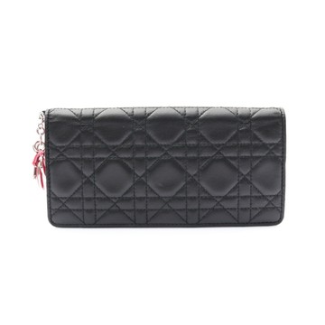 Dior 迪奧 黑色 羊皮 LadyDior 釦式長夾 【二手名牌BRAND OFF】