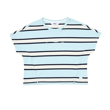 FILA KIDS 女童落肩條紋排汗快乾短袖T恤-薄荷綠 5TEA-4433-MT