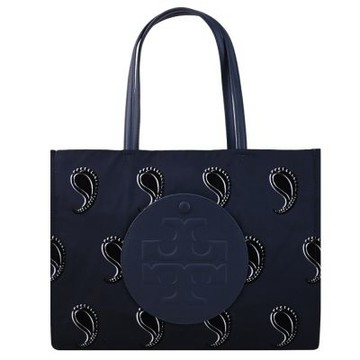 TORY BURCH 品牌LOGO尼龍托特包(深藍-小款)