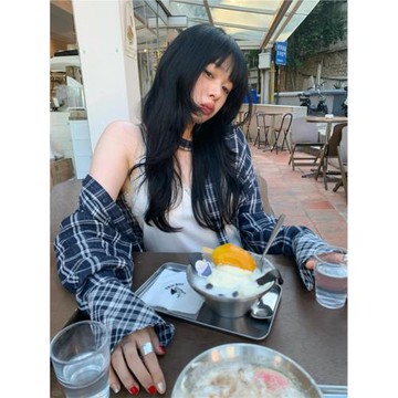 陳小腿~Turn left 設計感小眾撞色百搭格紋襯衫女秋季寬松襯衣ins