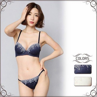 ブラ ショーツセット 2点セット チャーム 立体的 シルエット デコルテ 脇高 華やか レース アイボリー ネイビー GRAXIA グラシア