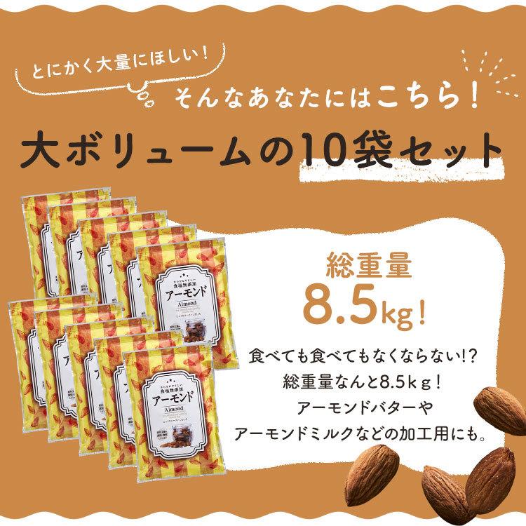 アーモンド 素焼き ナッツ 10袋 素焼きアーモンドナッツ 無塩 無添加 国内加工 おつまみ おやつ 850ｇ×10  (D)