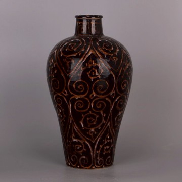 宋 吉州窯黑釉纏枝花回紋梅瓶 仿古舊貨瓷器老窯口仿博物館珍品