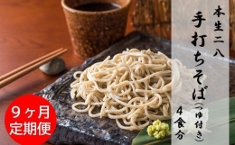 蕎麦の実から栽培 挽きたて 本生二八の手打ちそば 4食分 9ヶ月連続