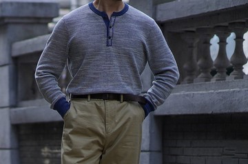 美式復古 1970s 靛藍混色亨利衫 無性別穿搭