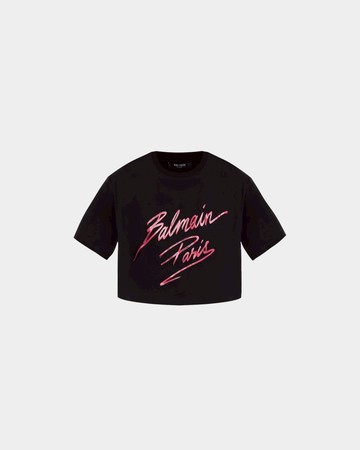 BALMAIN 短版粉紅 Logo T-shirt - 黑 - S