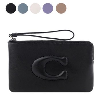 COACH C Logo 銀釦縫線標誌平滑皮革大款手拿包(任選) CR392