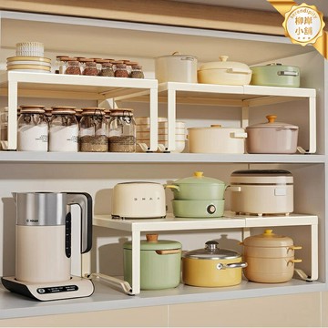 【伸縮免釘】廚房置物架 收納架 櫥櫃分層架 微波爐架 調料架 鍋具架 可伸縮設計 免打孔安裝 多層收納 節省空間