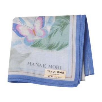 Hanae Mori  淺藍底藍花蝴蝶圖騰字母LOGO帕巾(43CM)
