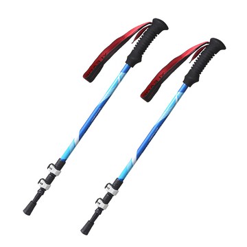 LEADER X 7075輕量鋁合金登山杖 附杖尖保護套 阻泥板 寶藍色 64~135cm 2支