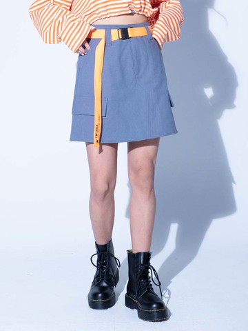 撞色腰帶工裝口袋短裙
