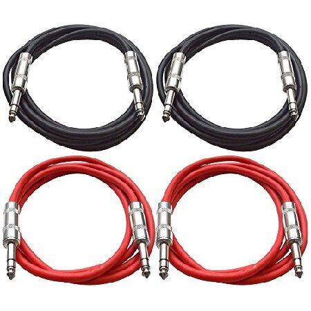 Seismic Audio SATRX-6-4 Pack of 6' 4" TRS to 4" TRS Patch Cables Balanced Foot Patch Cord Black and Red