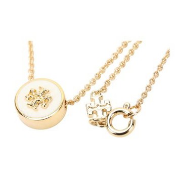 TORY BURCH Kira 圓形琺瑯底雙T吊墜項鍊(白色)