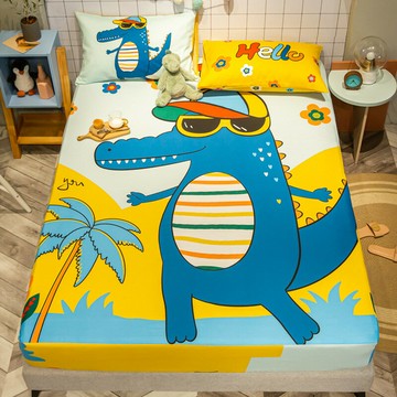 恐龍兒童卡通床笠單件夏天床罩防塵罩 全包防滑固定純棉薄床墊1.2