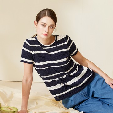 有機棉挑洞空花穿繩針織衫(3色)